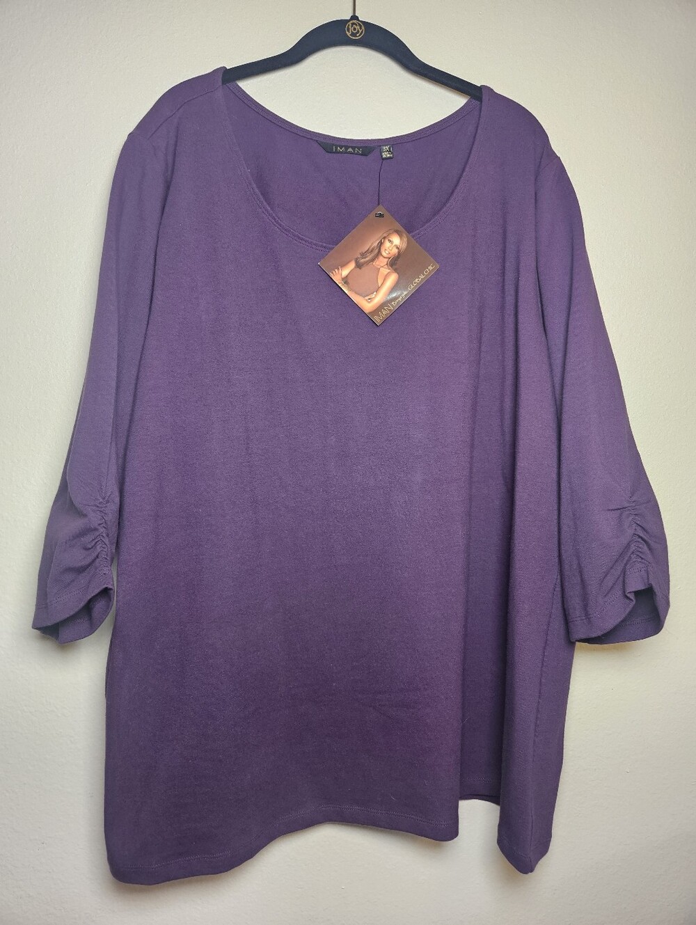 IMAN 3X Purple Scoop Neck Blouse 90% Cotton brand new with tags